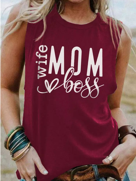 

Casual Letter Pattern Tank Top, Red, Tanks & Camis