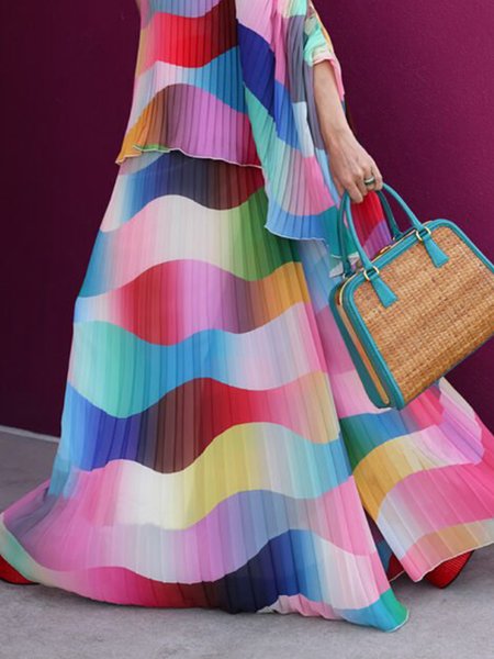 

Abstract Loose Vacation Maxi Skirt, As picture, Skirts