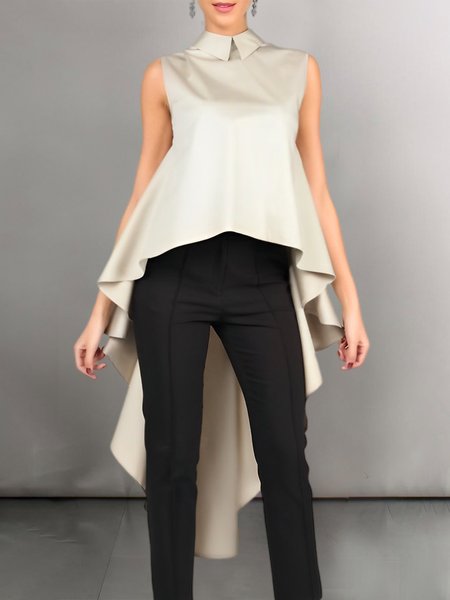 Urban Shirt Collar Plain Sleeveless Blouse, As picture, Blouses and Shirts