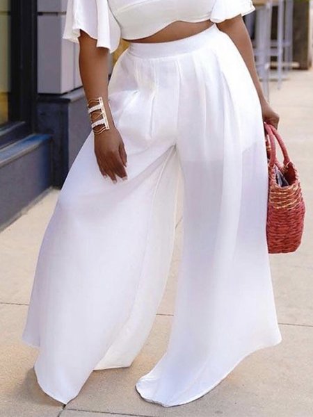 

Wide leg Plain Urban Loose Pants, White, Pants