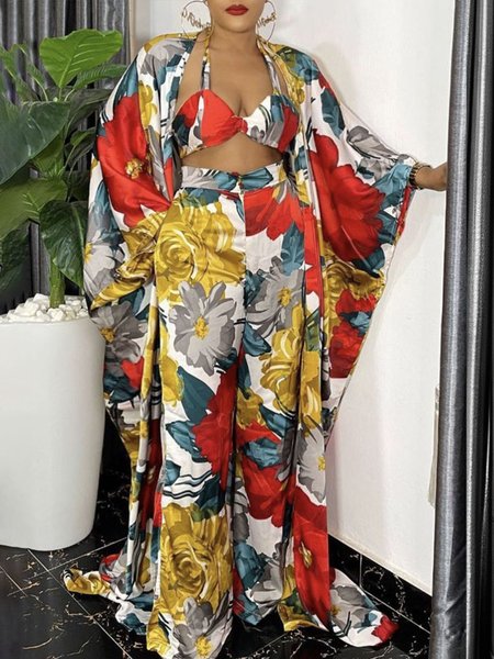 

Floral Regular Fit Vacation Long Pants, Flower, Pants