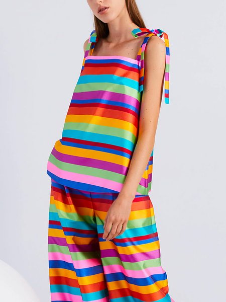 

Loose Vacation Striped Sleeveless Tank Top, Multicolor, Tanks and Camis