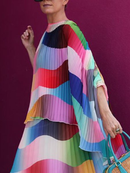 

Boat Neck Loose Vacation Abstract Shirt, As picture, Blouses and Shirts
