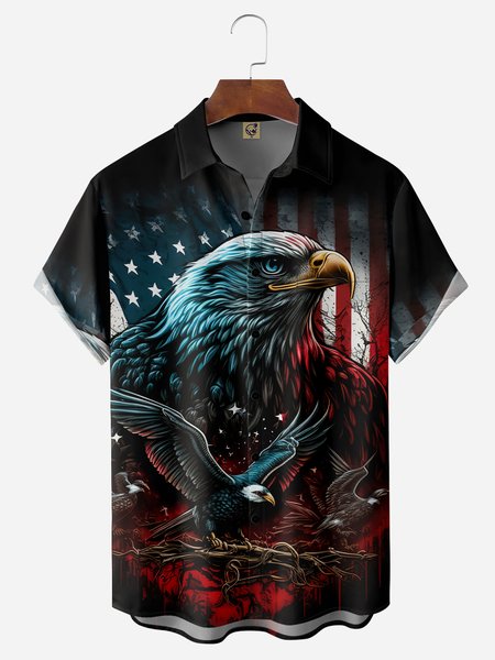 

Independence Day Chest Pocket Short Sleeve Shirt, Black, Men Shirts