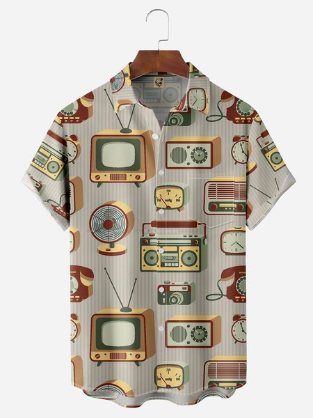 

Vintage TV Chest Pocket Short Sleeve Casual Shirt, Light khaki, Men Shirts