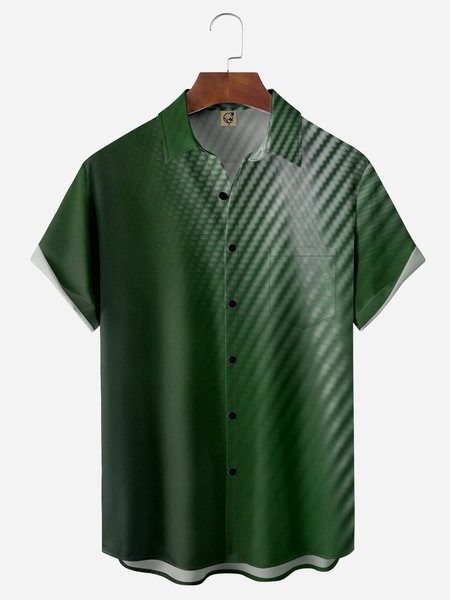 

Geometric Texture Chest Pocket Short Sleeve Casual Shirt, Green, Men Shirts