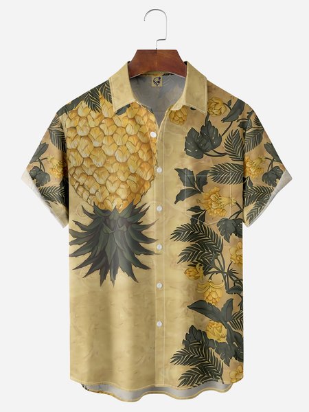 

Pineapple Chest Pocket Short Sleeve Hawaiian Shirt, Yellow, Men Shirts