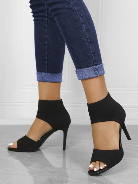 

Minimalist Mesh Fabric Slip On Stiletto Heeled Ankle Strap Sandals, Black, Heels
