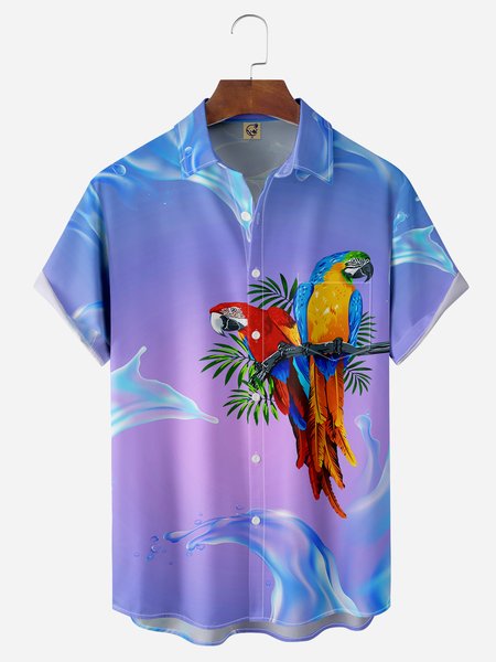 

Parrot Chest Pocket Short Sleeves Casual Shirts, Blue purple, Men Shirts