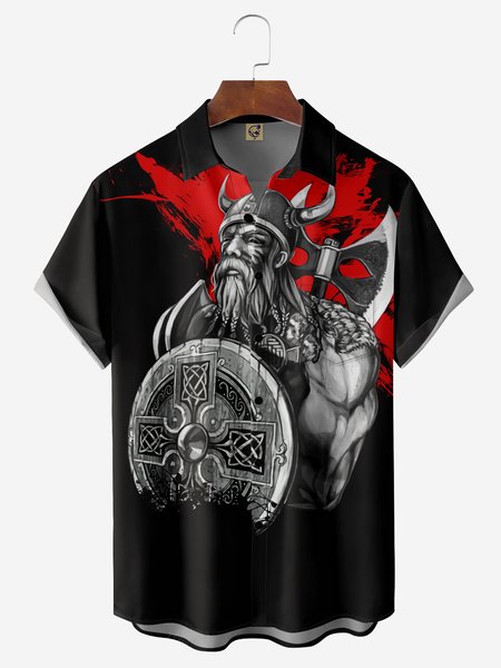 

Viking Age Chest Pocket Short Sleeve Hawaiian Shirt, Black, Men Shirts