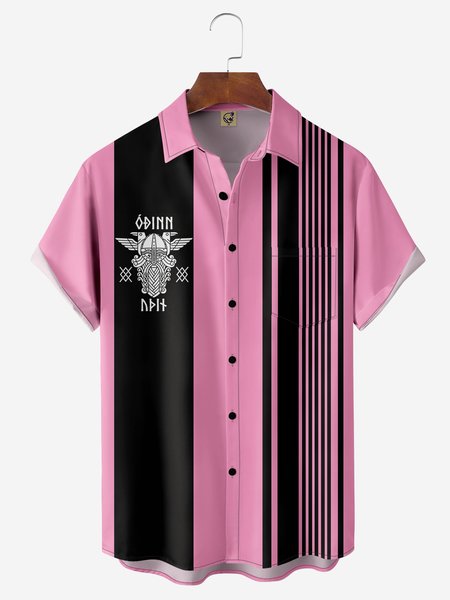 

Viking Age Chest Pocket Short Sleeve Bowling Shirt, Pink, Men Shirts