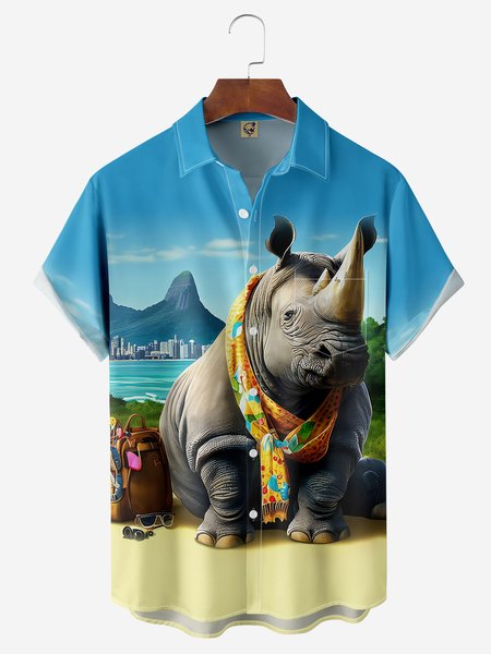 

Rhino Chest Pocket Short Sleeve Hawaiian Shirt, Blue, Men Shirts
