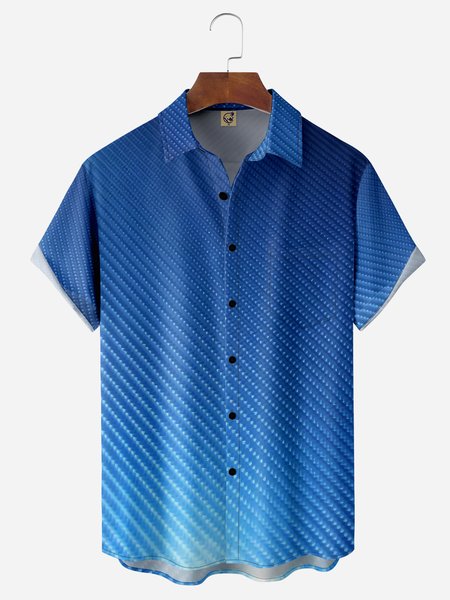

Geometric Gradient Chest Pocket Short Sleeves Casual Shirts, Blue, Men Shirts