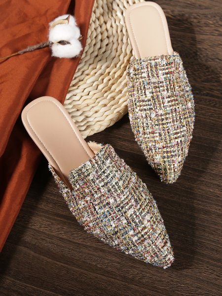 

Elegant Multicolor Plaid Flat Heel Mules, As picture, Flats