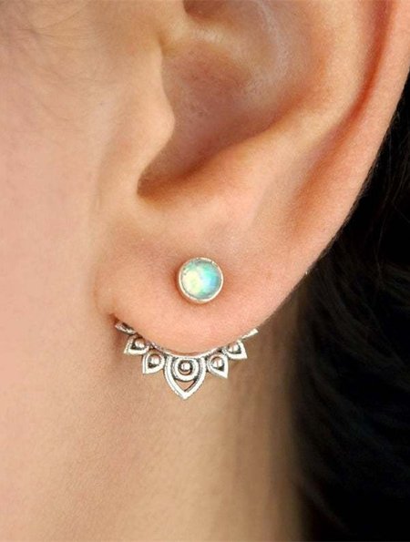 

Vintage Turquoise Moonstone Ethnic Pattern Earrings Women's Opal Jewelry, White, Earrings