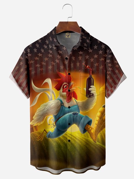 

Rooster Chest Pocket Short Sleeve Casual Shirt, Brown, Men Shirts