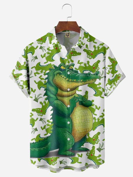 

Crocodile Chest Pocket Short Sleeve Shirt, Green, Men Shirts