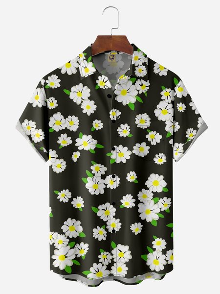 

Daisy Chest Pocket Short Sleeve Hawaiian Shirt, Black, Men Shirts