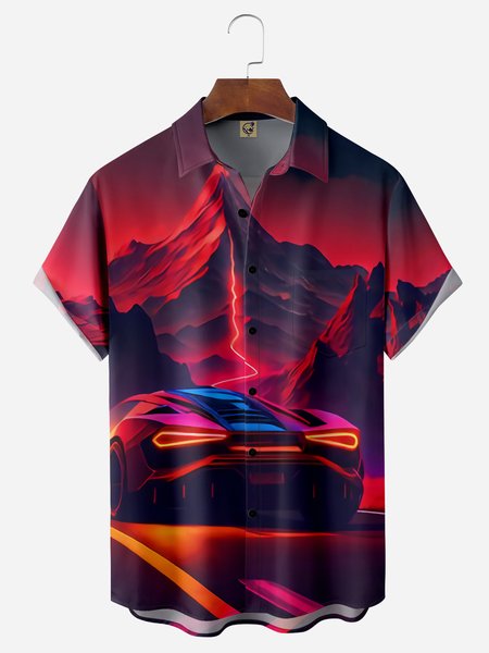 

Volcano Racing Chest Pocket Short Sleeve Hawaiian Shirt, Red, Men Shirts