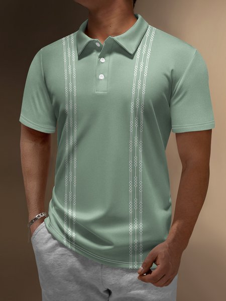 

Geometric Button Short Sleeve Bowling Polo Shirt, Light blue, Polo Shirts