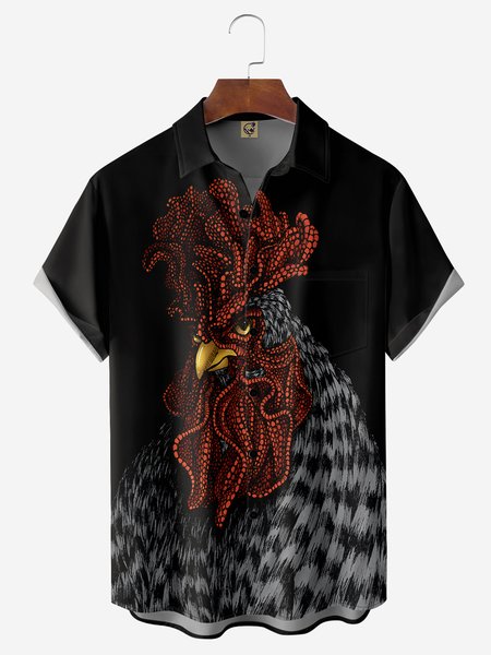 

Rooster Chest Pocket Short Sleeve Casual Shirt, Black, Men Shirts