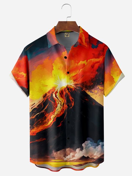 

Volcano Chest Pocket Short Sleeve Hawaiian Shirt, Red, Men Shirts
