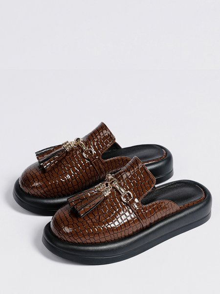 

Brown Lizard Tassel Charm Loafer Mules, Flats