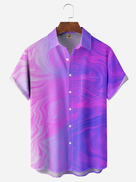 

Gradient Color Chest Pocket Short Sleeve Casual Shirt, Purple, Men Shirts