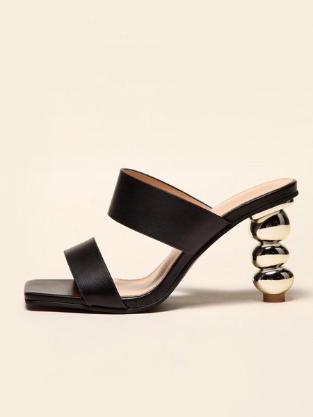 

Metal Round Shaped High Heel Sandals, Black, Slippers