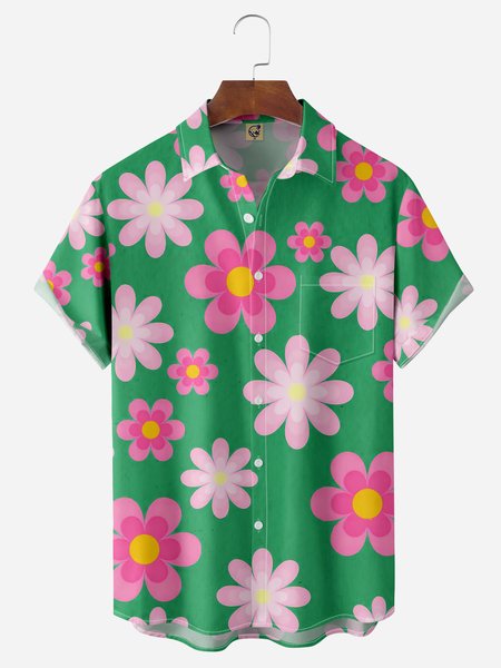 

Floral Chest Pocket Short Sleeve Hawaiian Shirt, Green, Men Shirts