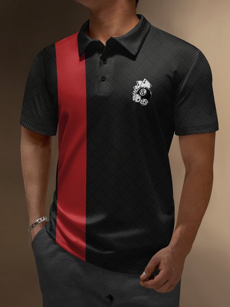 

Bowling Poker Buttons Short Sleeve Polo Shirts, Black, Polo Shirts