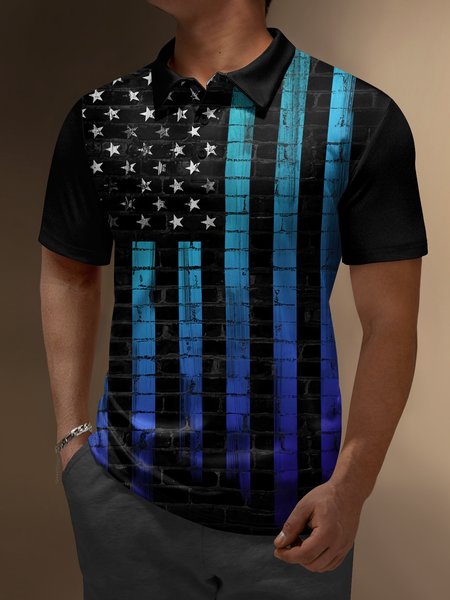 

American Flag Button Down Short Sleeve Polo Shirt, Black, Polo Shirts