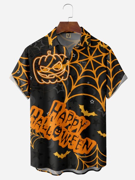 

Halloween Chest Pocket Short Sleeve Casual Shirt, Black, Men Shirts