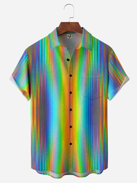 

Laser Print Chest Pocket Short Sleeve Casual Shirt, Green, Men Shirts