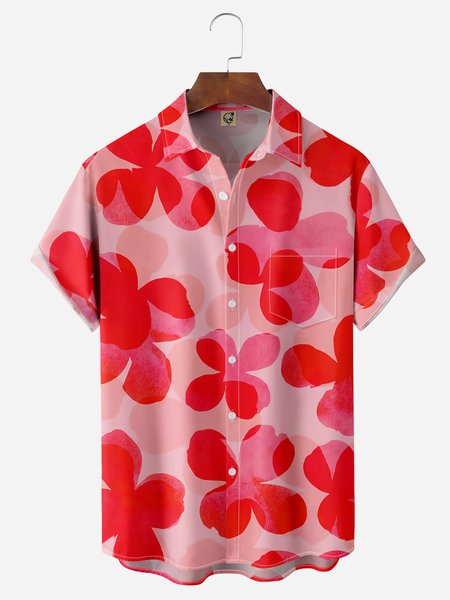 

Floral Chest Pocket Short Sleeve Hawaiian Shirt, Red, Men Shirts