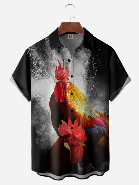 

Rooster Chest Pocket Short Sleeve Casual Shirt, Black, Men Shirts