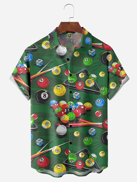 

Billiards Chest Pocket Short Sleeve Casual Shirts, Green, Men Shirts