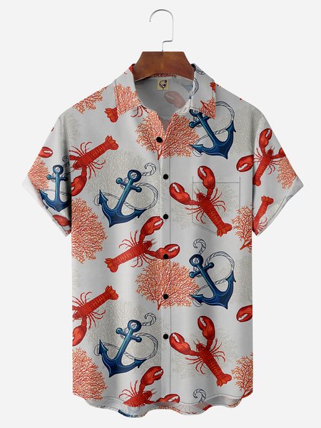 

Lobster Anchor Chest Pocket Short Sleeve Hawaiian Shirt, Light gray, Men Shirts