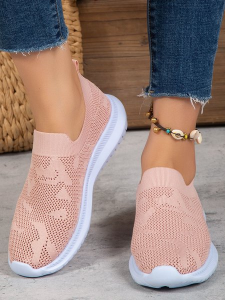 

Breathable Hollow Out Non-Slip Flyknit Slip On Sneakers, Pink, Sneakers