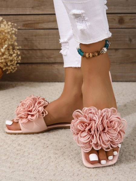 

Pink Three-dimensional Flower Holiday Beach Sandals, Sandals & Slippers