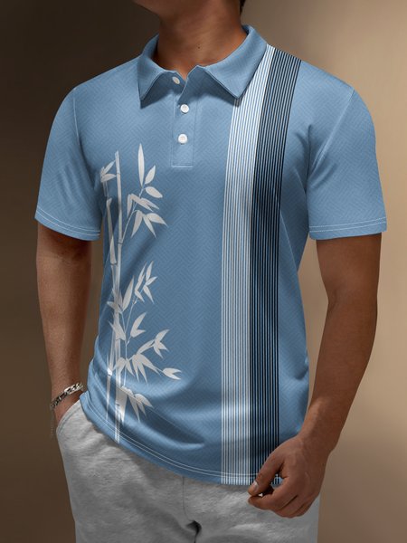 

Japanese Bamboo Button Short Sleeve Bowling Polo Shirt, Light blue, Polo Shirts