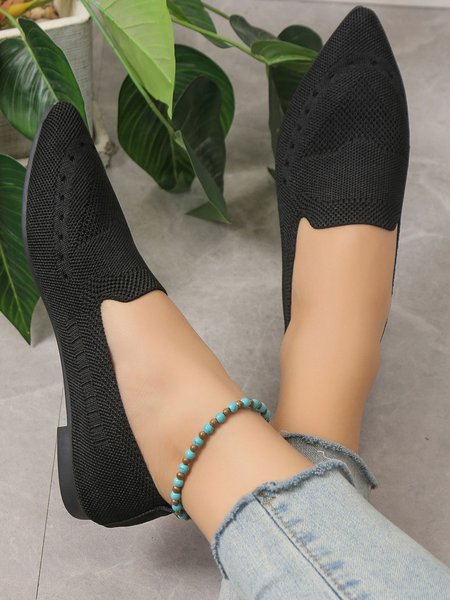 

Casual Color Block Breathable Knit Slip On Shoes, Black, Flats