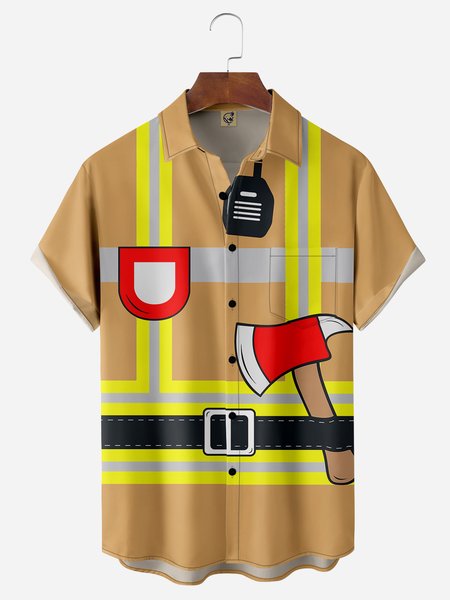 

Fireman Chest Pocket Short Sleeve Casual Shirt, Khaki, Men Shirts