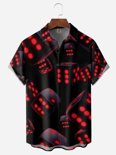 

Dice Chest Pockets Short Sleeves Casual Shirts, Black, Men Shirts