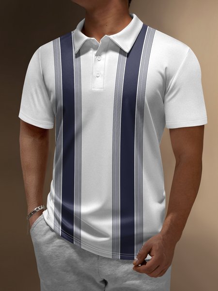 

Geometric Button Short Sleeve Bowling Polo Shirt, White, Polo Shirts
