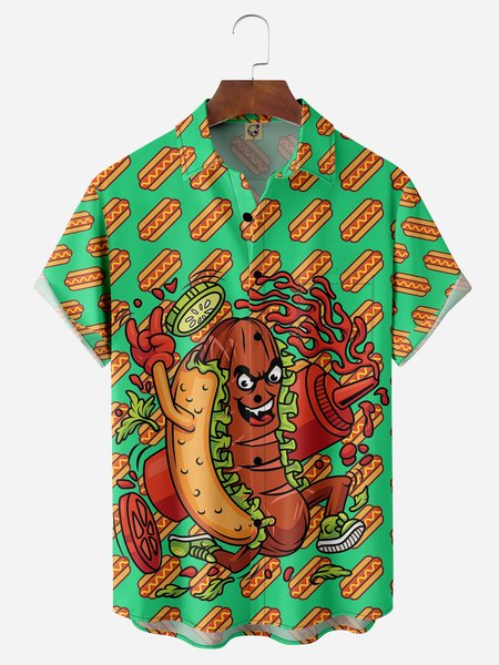 

Hotdog Chest Pocket Short Sleeve Casual Shirt, Green, Men Shirts
