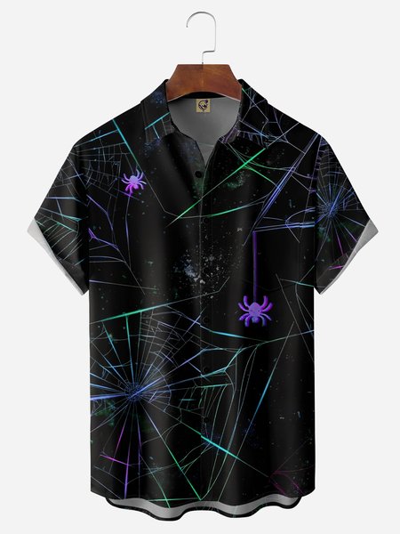 

Spider Chest Pocket Short Sleeve Casual Shirt, Black, Men Shirts