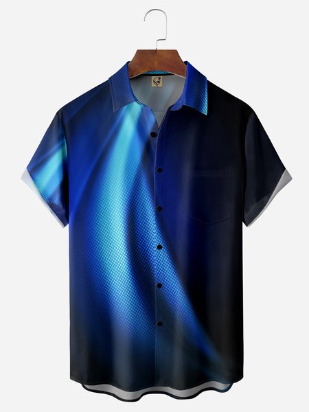 

3D Line Chest Pocket Short Sleeve Casual Shirt, Blue, Men Shirts