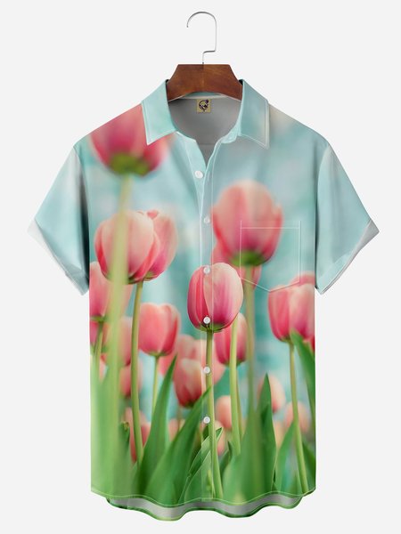 

Tulip Chest Pocket Short Sleeve Hawaiian Shirt, Green, Men Shirts