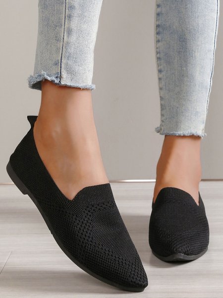 

Black Breathable High Stretch Flyweave Loafer Flats, Flats